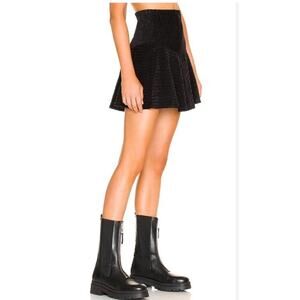 NWT Free People Camden Mini Sz M Black Corduroy V Flared Elastic Waist Skirt